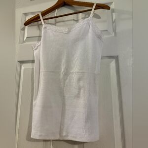 Faded Glory White Ribbed Lace-Trim Camisole Tank